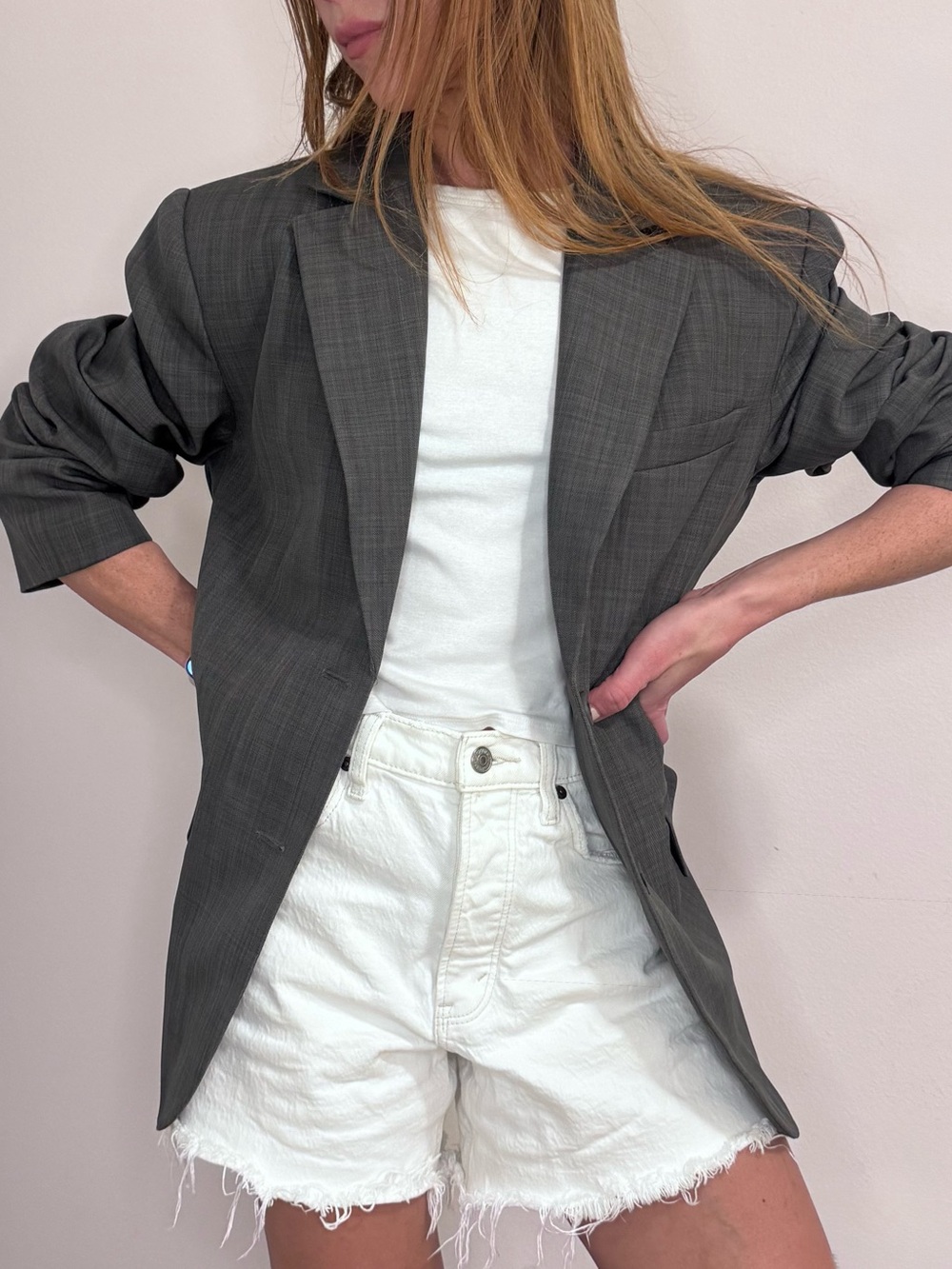 ASTR The Label Gray Plaid Oversized Boyfriend Blazer S
